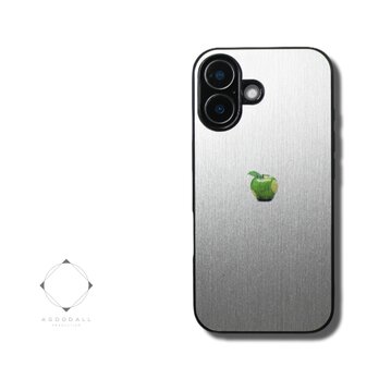 【まるで金属のようなiPhoneケース・MagSafe対応モデル】（シルバー）青リンゴ　耐衝撃 12/13/14/15/16~の画像