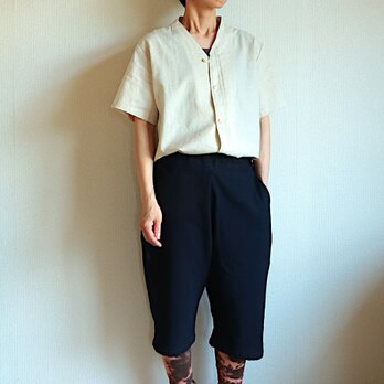 藍染綿のハーフタックパンツ(水玉/紅/unisex S)の画像