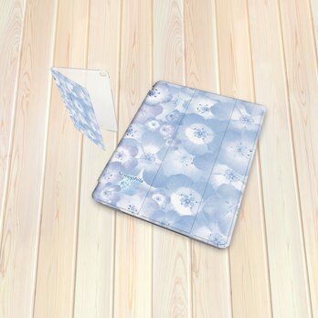手帳型 iPadケース 【バックカバー：ハードタイプ】片面印刷/カメラ穴有【ブルーフラワー（ネモフィラ）】の画像