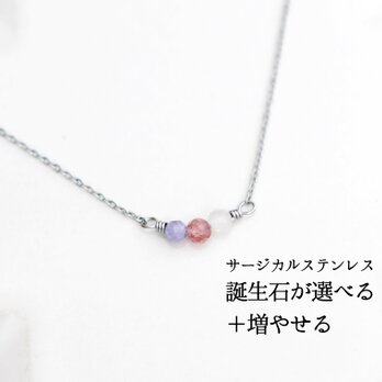 選べる家族の誕生石【サージカルステンレス・ネックレス】ママのお守り 華奢 シルバー色・Ⅰの画像