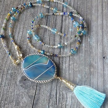 Ocean Agate Lanyard Necklace ４way 海のアゲートのグラスコード/眼鏡・マスクホルダーの画像