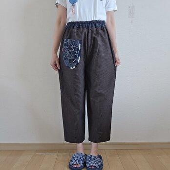 着物リメイク　手作り　縞木綿　シンプル　パンツの画像