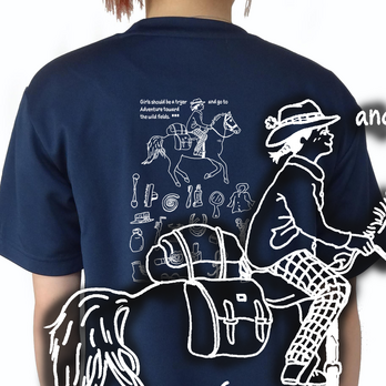 ドライTシャツ/馬旅ガール/イラスト/ウマ/ネイビー＆ホワイト/門出/贈り物/出発/スタート/プレゼントの画像