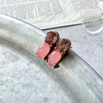 P658-ヴィンテージピアス U.S.A. 1980s Pink Bijou Lucite Cabochonの画像