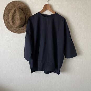 綿ゆったり七分袖ブラウス　濃紺Ｆの画像