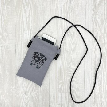 手刺繍スマホショルダー パグの画像