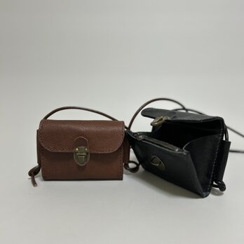 姫路レザーmini長財布ポシェット◆焦げ茶　スマホショルダー　ポシェット　サコッシュの画像