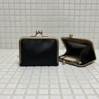 姫路レザーコンパクトがま口財布◆黒　薄手財布　コンパクト財布　がま口財布