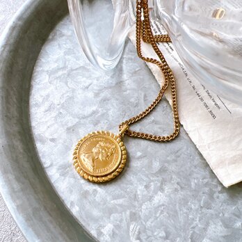 N285-ヴィンテージネックレス・1984 1 Penny Elizabeth II Coin Charm Pendantの画像