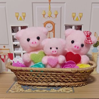 羊毛フェルト ビッグ親子のカゴ入りセットの画像