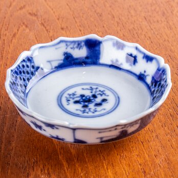 古伊万里 染付更紗山水文小皿 豆皿 明治時代 E1431Bの画像