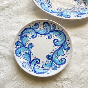 丸皿20cm マヨリカ焼き  イタリア陶器 barocco blu PIA016の画像