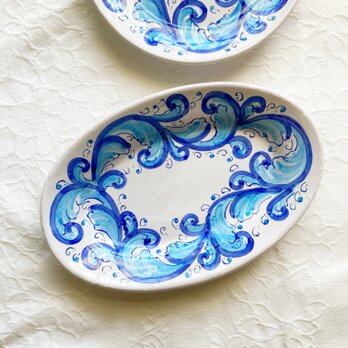 オーバル皿 26cm barocco blu マヨリカ焼き イタリア陶器   OVL069の画像