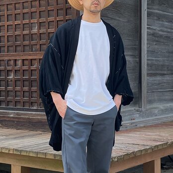 昭和後期 ジャパンヴィンテージ 唐獅子裏地 メンズ羽織 黒 Japanese Vintage Men's Haoriの画像