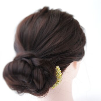 花のヘアコーム 〔パステルイエロー〕つまみ細工 黄色  春 コームかんざし 髪飾り 大人 夏 シンプル 着物 和装 人気の画像