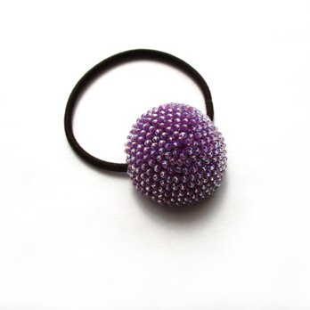 ビーズクロッシェヘアゴム（クリスタル×紫）の画像