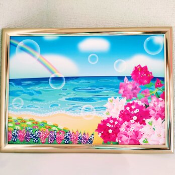 ポスター　ブーゲンビリアと海　(A4サイズ)の画像