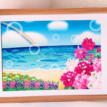 ポスター　ブーゲンビリアと海　(B4サイズ)の画像