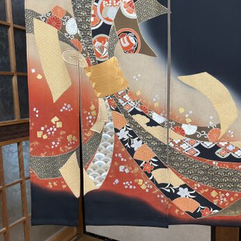 留袖着物リメイク、暖簾ーのれん、着物デザイン、横〜130–丈〜122!の画像