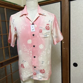 花柄模様、リメイクアロハシャツ、着物、ピンク、M寸！の画像