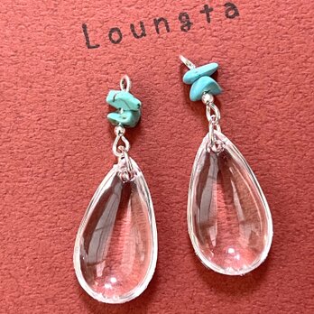 ターコイズピアス ターコイズ ブルー クリア しずく型 樹脂ピアス 夏ピアスの画像
