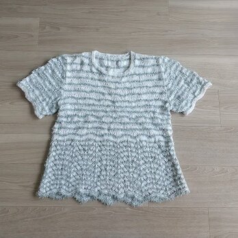 ＜手編み＞綿糸とタオル糸で編んだ半袖の画像