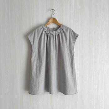 フレンチ袖クルーギャザープルオーバー_ダブルガーゼ綿100％_Pale Grayの画像