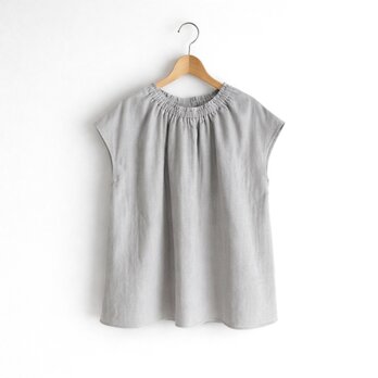 ギャザークルーネック フレンチ袖プルオーバー ブラウス｜オーガニック綿100%ダブルガーゼ_Pale Gray