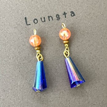 アクリルビーズの軽いピアス オレンジ ブルー 夏ピアス 小ぶりピアス 樹脂ピアスの画像