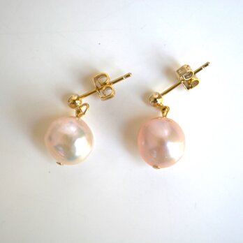 淡水バロックパールのシンプルピアス（イヤリング）＊10～12ｍｍ＊薄ピンクの画像