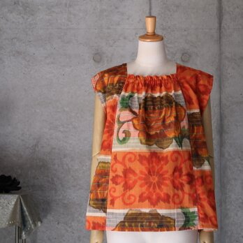 夜具地のチュニックブラウス/フリーサイズ　 kimono　着物リメイクの画像