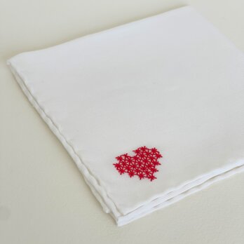 【リネンハンカチ】白麻 / ハート刺繍のコピーの画像