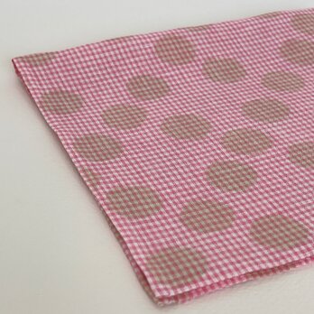 【リネンハンカチ】ピンクチェック&ドットの画像