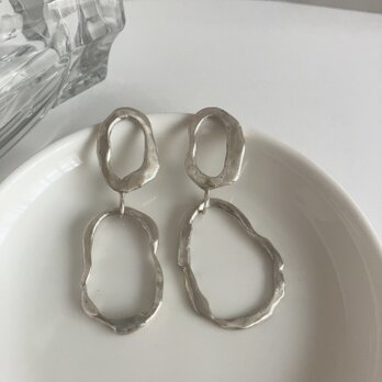 1点もの　silver melt BIG double hoop pierce 主役ピアス　大振り　シルバー950の画像