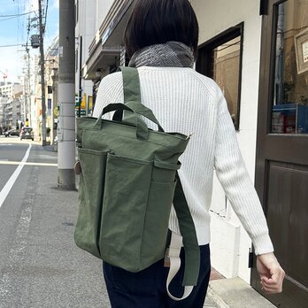 hike：オリーブ（KONBU　撥水加工ナイロン素材リュック）＜受注製作＞の画像