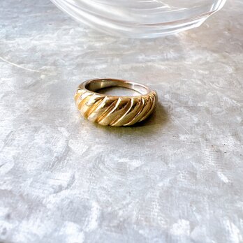 R393-ヴィンテージリング U.S.A. 1980s Gold Tone Ribbed Ringの画像