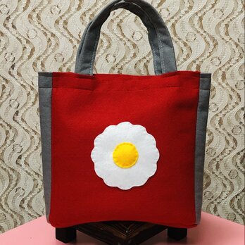 フェルトのミニトートバッグ　赤×グレーの画像