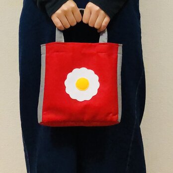 フェルトのミニトートバッグ　赤×グレーの画像