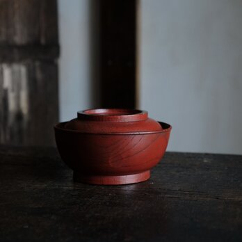 時代物◆赤で素敵。漆芸蓋付碗　欅　漆器　骨董・antiqures 丁寧な暮らしに。明治〜大正期 i2の画像
