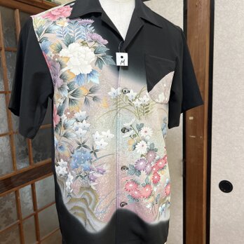 伝統の着物リメイク、アロハシャツ、花柄ーM寸！の画像
