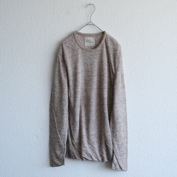 リネンニット mens/L 長袖プルオーバー（Mブラウン）の画像