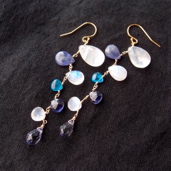 【K14gf】Mobile Earrings／モビールピアス（White × Blue）の画像