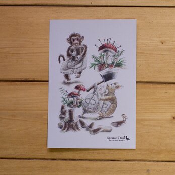 ウサギとネズミと猿の休憩中（きのこのピンクッション）　３枚組の画像