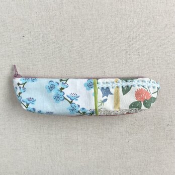 sale【送料無料】ペンケース　めがねケース　ブルーのうめの花