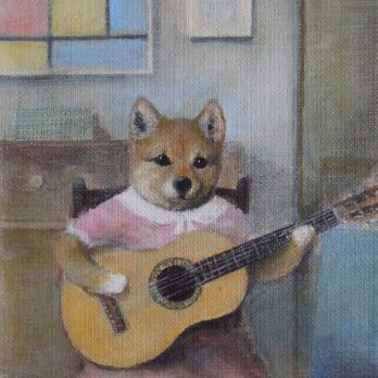 芝犬とギター(Bo様ご購入作品）額なし・作品のみの画像