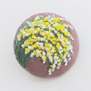 刺繍ブローチ 揺れるミモザの花(チョコ)の画像