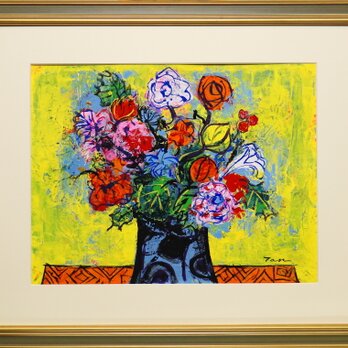 「Flowers」(NO.2515) 6号F ケント紙にアクリル絵の具 送料無料 画像をクリックすると全面画像になりますの画像