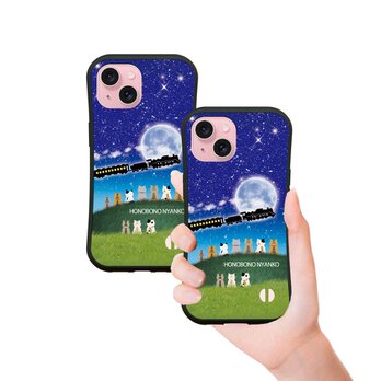 グリップケース iPhoneケース【ほのぼのにゃんこ銀河鉄道】（名入れ可）の画像