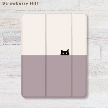 半分 だけ 顔 を出す 猫 イラスト iPadケース ペン収納 軽量 背面クリア あいぱっどけーす スタンド機能の画像