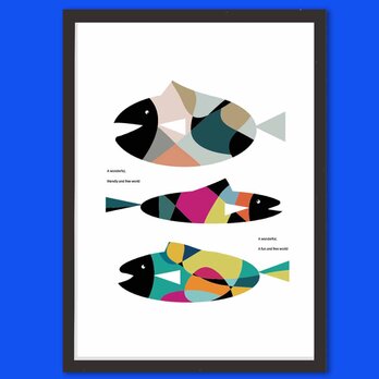 たのしい世界　魚　送料無料 　イラスト　A4〜A0　ポスター　アートポスター　アートsei検索新着順　3519の画像